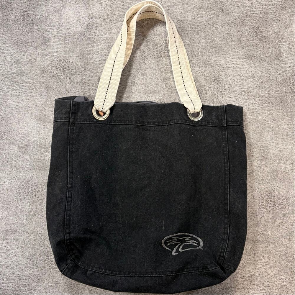 Black Canvas Cream Strap Shoulder Tote